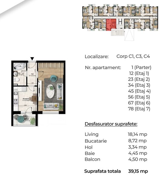 Popesti-Leordeni, garsoniera decomandata, frumos compartimentata, 6 min. metrou Berceni